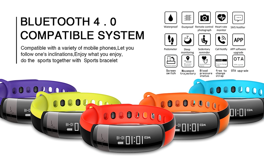 LYNWO M6 Smart Wrist Band Bluetooth Heart Rate Blood Pressure Monitor Health Tracker IP67 Water Resistant with iOS Android - Red