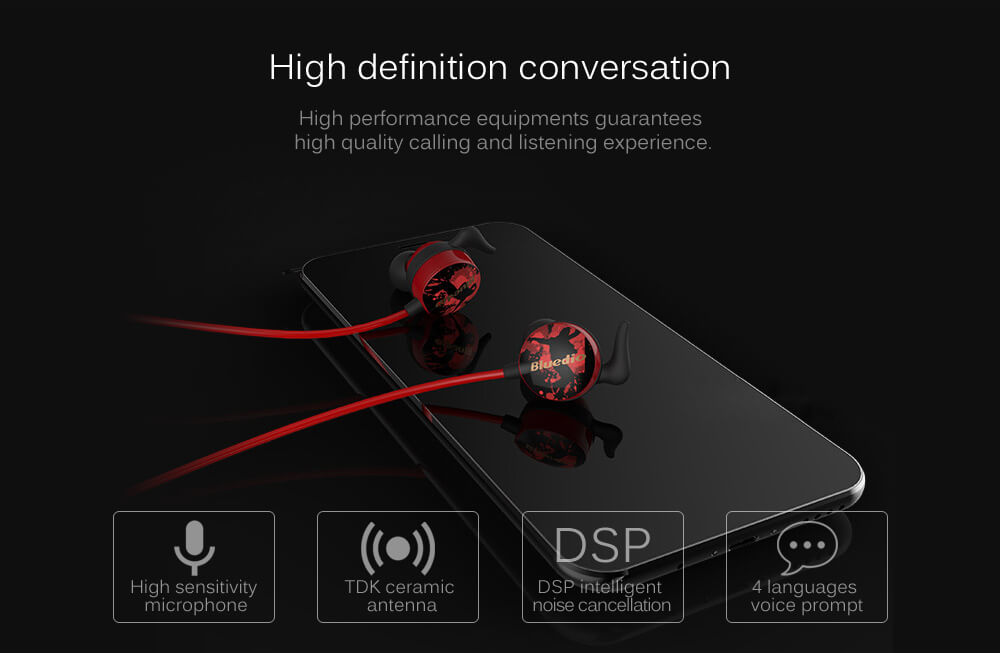 Bluedio Ai Wireless Bluetooth Headphone Sports Earbuds with Mic - Red + Black