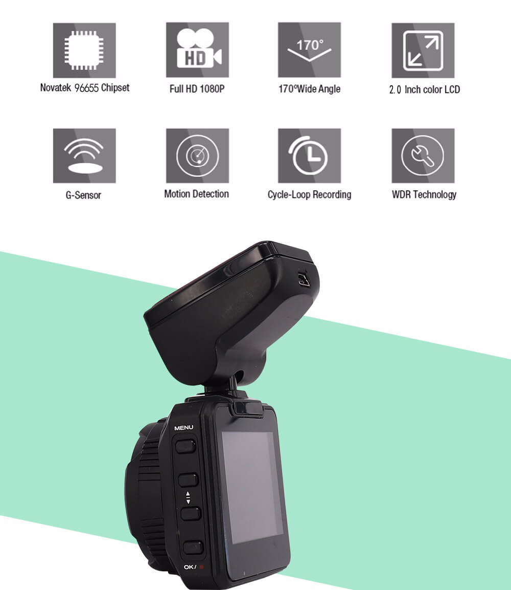 Anytek B10 Car DVR 2.0inch 1080P FHD Novatek 96655 SONY IMX322 Dash Cam 6G 170 Degree Wide Angle Lens G-Sensor - Black