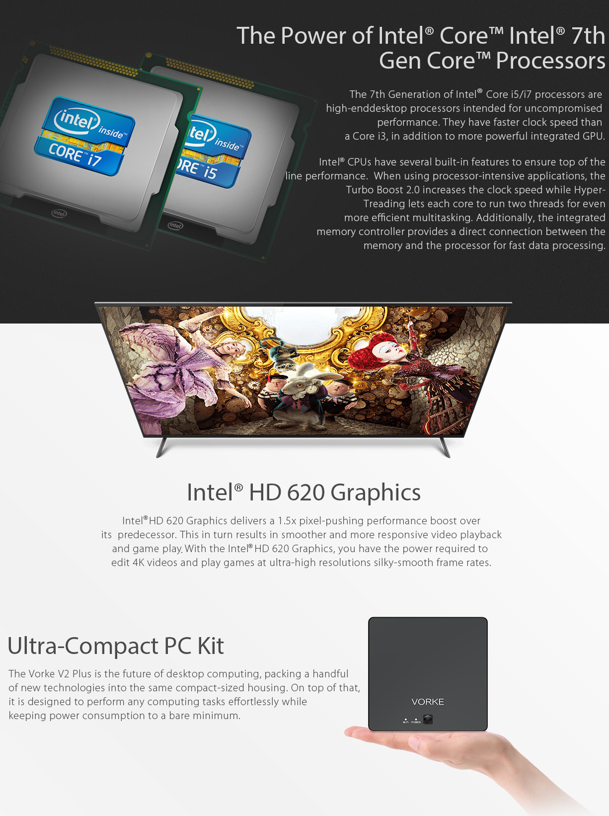VORKE V2 Plus Mini PC Ubuntu 16.04 Intel Skylake I7-7500U 8GB RAM 256GB SSD IEEE 802.11 ac WIFI Gigabit LAN HDMI USB 3.1 Type-C