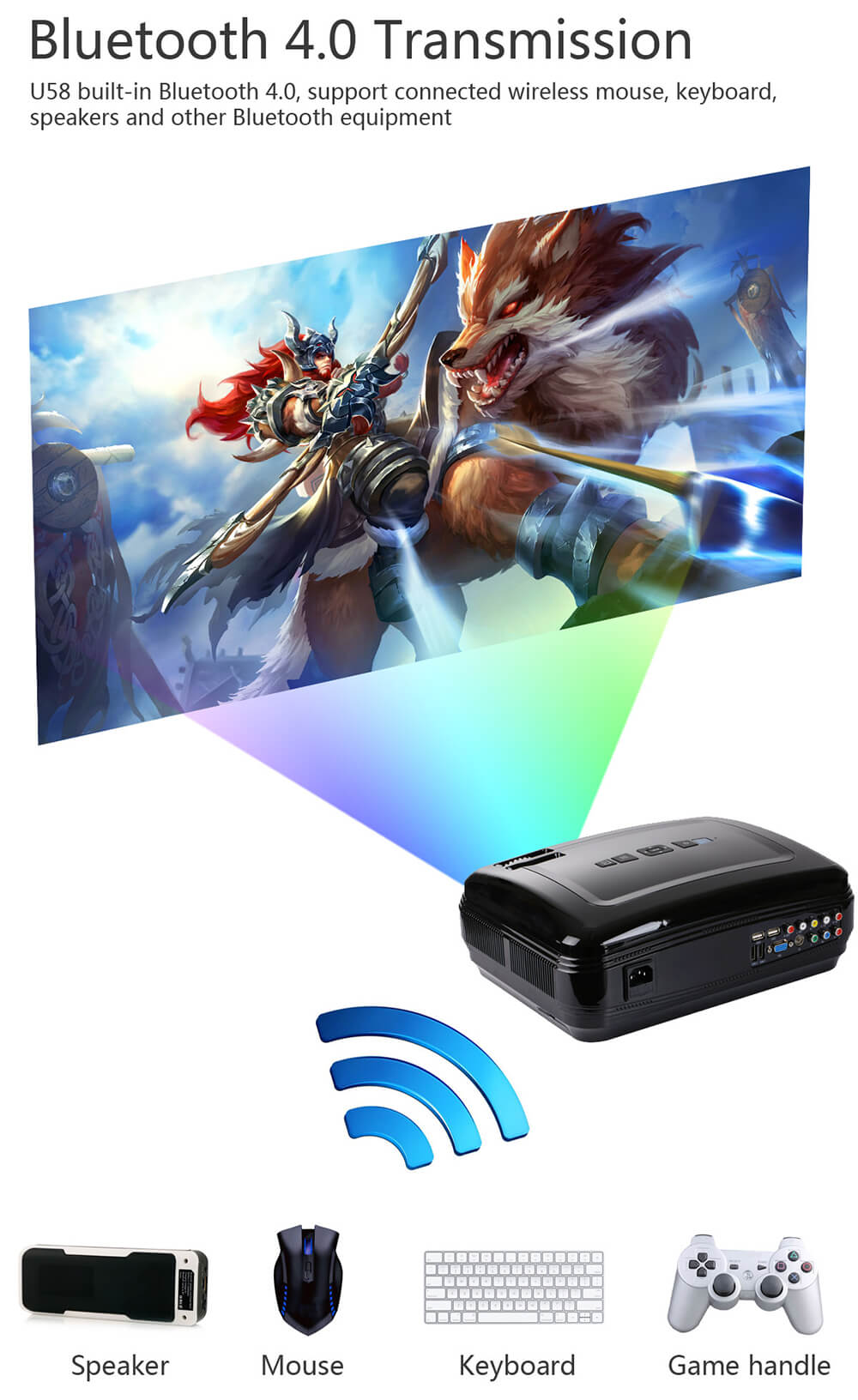 Uhappy U58 PRO Android 6.0 Smart Projector 3200lum LED Lamp 1280*768 S905X 1G/8G WIFI - White