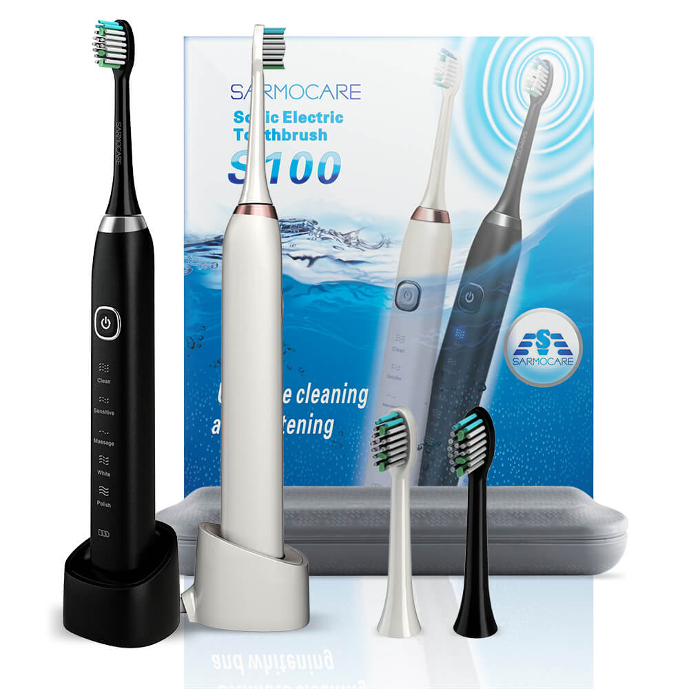 SARMOCARE S100 Ultrasonic Electric Toothbrush 5 Models Wireless Rechargeable IPX7 Waterproof LED Indicator -White