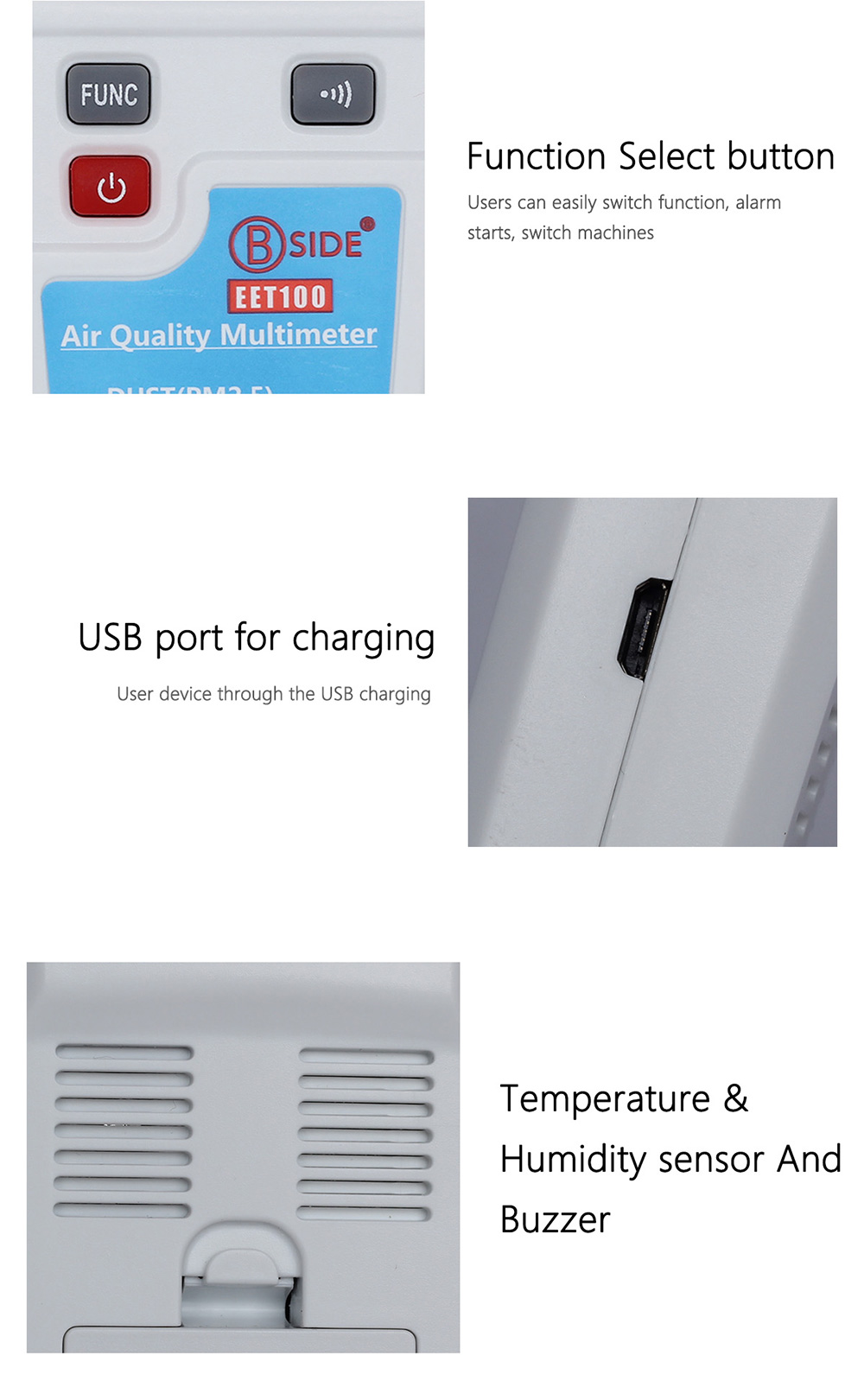 BSIDE EET100 Air Quality Monitoring Tester VOC Formaldehyde PM2.5 Temperature Humidity Detector