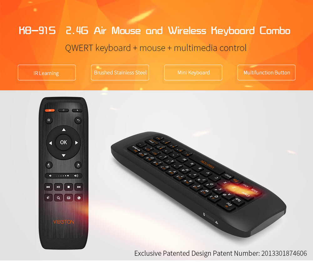 Viboton KB - 91S English Version 2.4GHz Handle Air Mouse Wireless Keyboard - Black