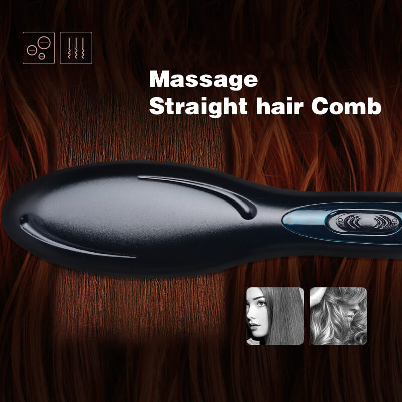 Electric Hair Straightening Brush Heating Ceramic Comb Pink -US Plug