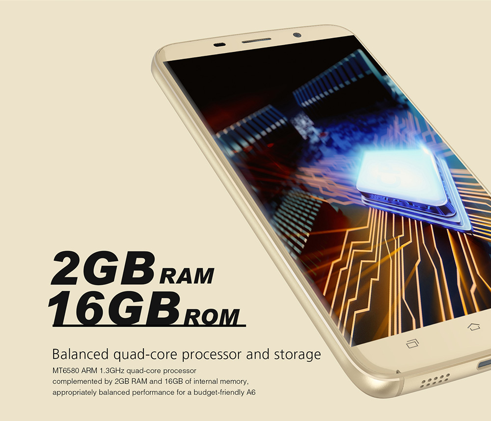 UHANS A6 5.5 Inch HD Screen Smartphone 2GB 16GB 8.0MP Cam MT6580 Android 7.0 Touch ID 4150mAh Battery - Black