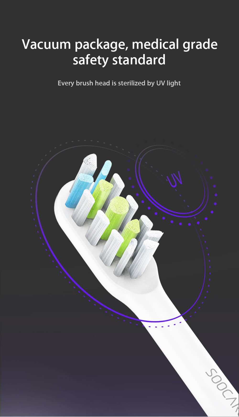 2PCS SOOCARE Replacement Toothbrush Head Common Clean for SOOCAS X3 -White