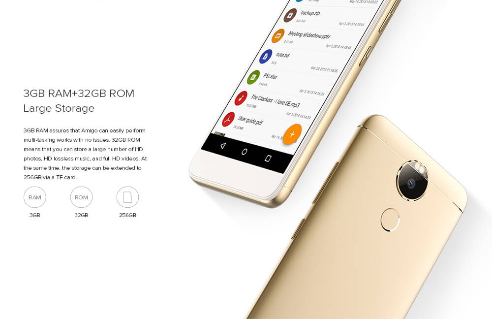 Geotel Amigo 5.2 Inch Smartphone HD 3GB RAM 32GB ROM 13.0MP MTK6753 Octa Core 1.3GHz Android 7.0 Touch ID 3000mAh - Gold