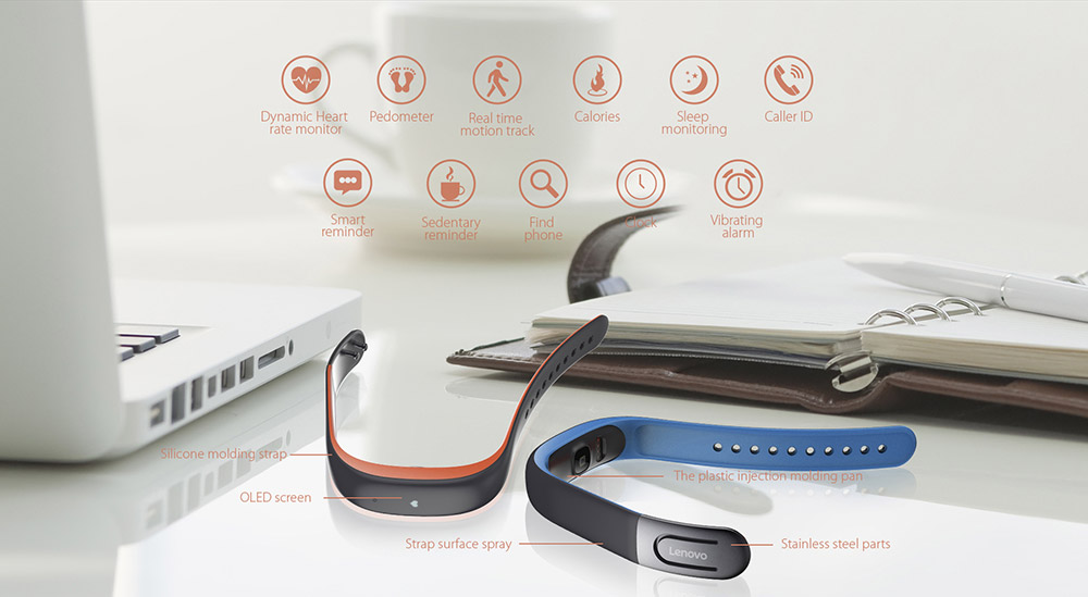 Lenovo HW02 Smart Wristband 3D G-Sensor Bluetooth 4.2 Heart Rate Moniter Pedometer Fitness Tracker Compatible with Android iOS - Red