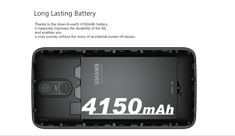 UHANS A6 5.5 Inch HD Screen Smartphone 2GB 16GB 8.0MP Cam MT6580 Android 7.0 Touch ID 4150mAh Battery - Black