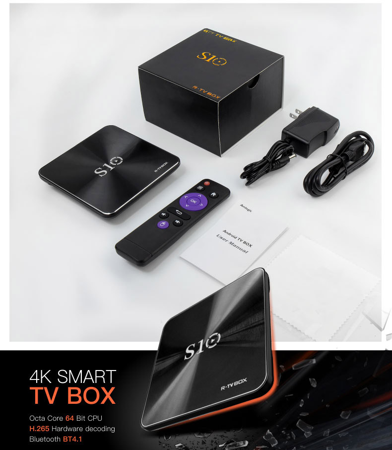 R-TV BOX S10 KODI 17.3 DDR4 2GB eMMC 16GB Android 7.1 4K TV Box S912 AC WIFI Gigabit LAN Bluetooth 4.1