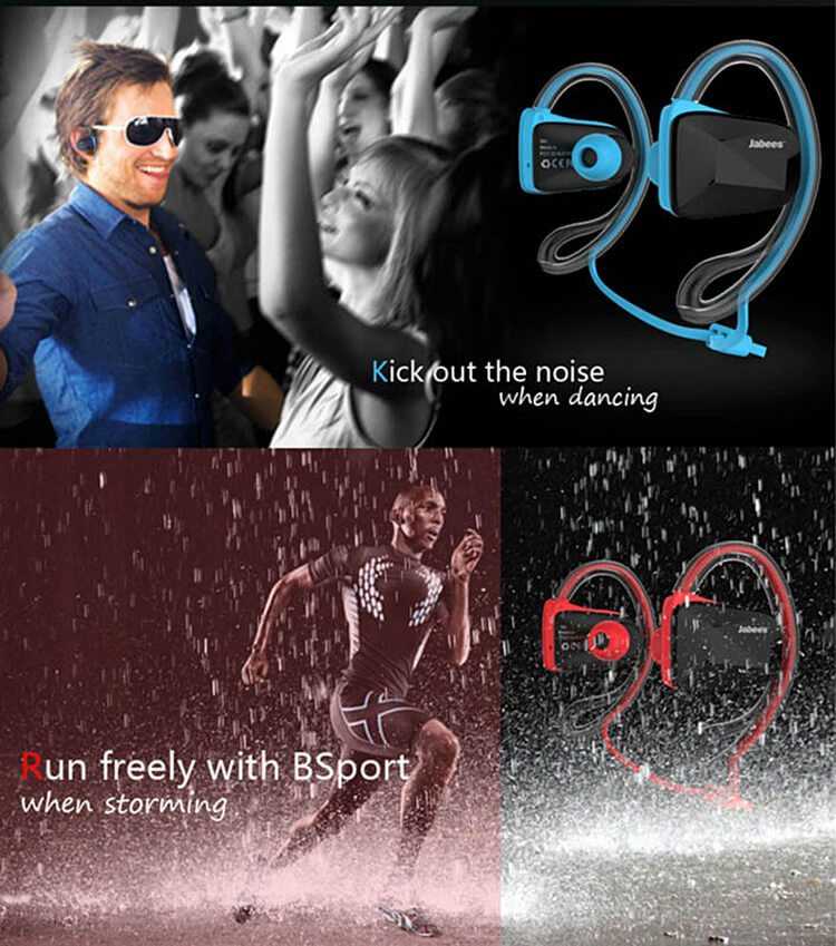 Jabees BSport Wireless Bluetooth Waterproof Headphone APTX NFC Sport Earphone with Microphone - Blue