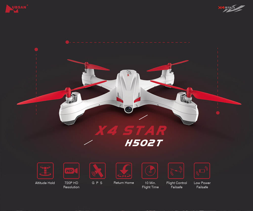 Hubsan H502T X4 Star GPS RC Quadcopter with 720P HD Camera Automatic Return to Home Mode RTF - White