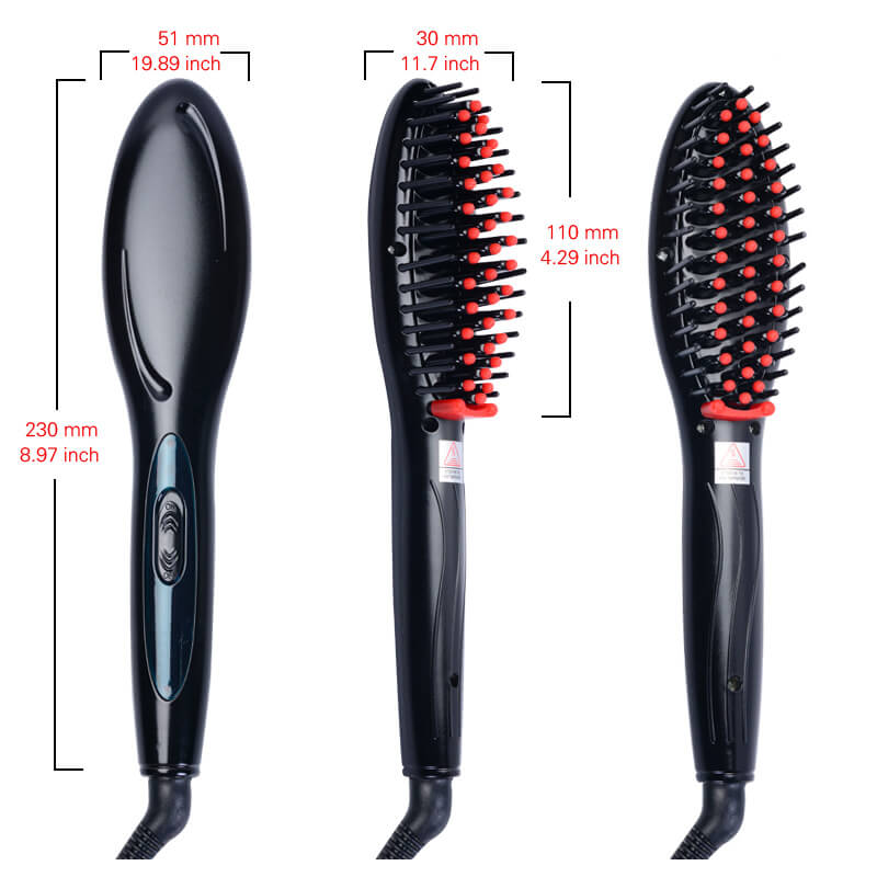 Electric Hair Straightening Brush Heating Ceramic Comb Pink -US Plug