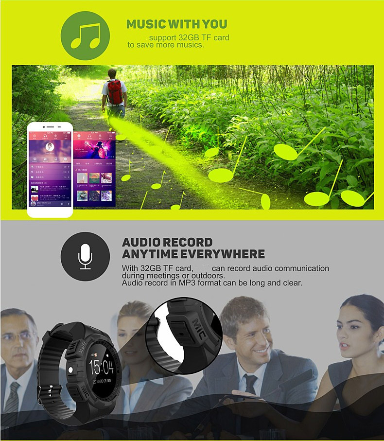 S01 Smart Watch 1.3 Inch Screen GPS Bluetooth 2503A 32GB TF Card SMS Reminder Camera Siri Multi-mode Sports Monitoring - Black