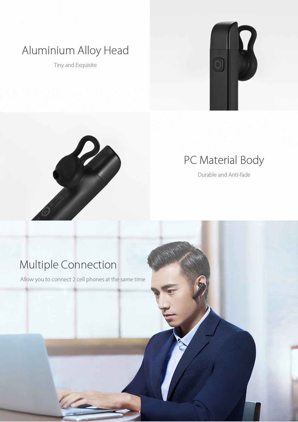 MEIZU BH01 Bluetooth Headset Wireless Hands-free Moving Coil CSR 4.0 Earphone - Black