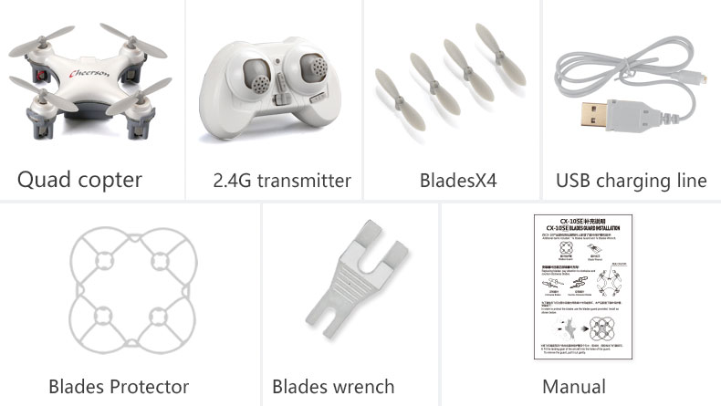 Cheerson CX-10SE Mini 2.4G 4CH 6Axis Gyro Headless Mode RC Quadcopter RTF - White