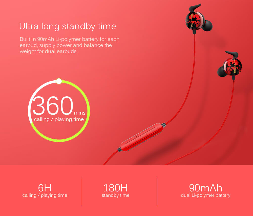 Bluedio Ai Wireless Bluetooth Headphone Sports Earbuds with Mic - Red + Black