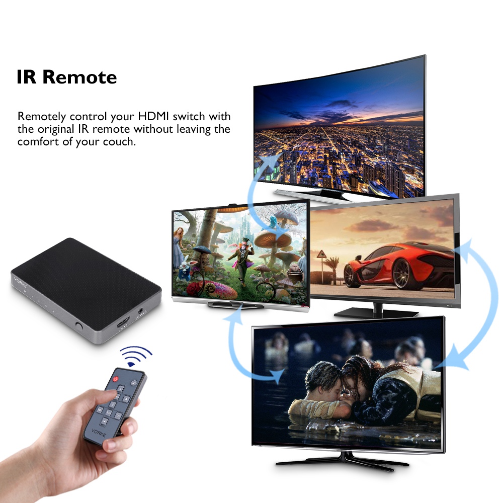 HongKong Stock VORKE HD41 4x1 HDMI Switcher HDMI2.0 HDCP2.2 10bit HDR 4k*2k@60Hz(4:4:4) 18Gbps