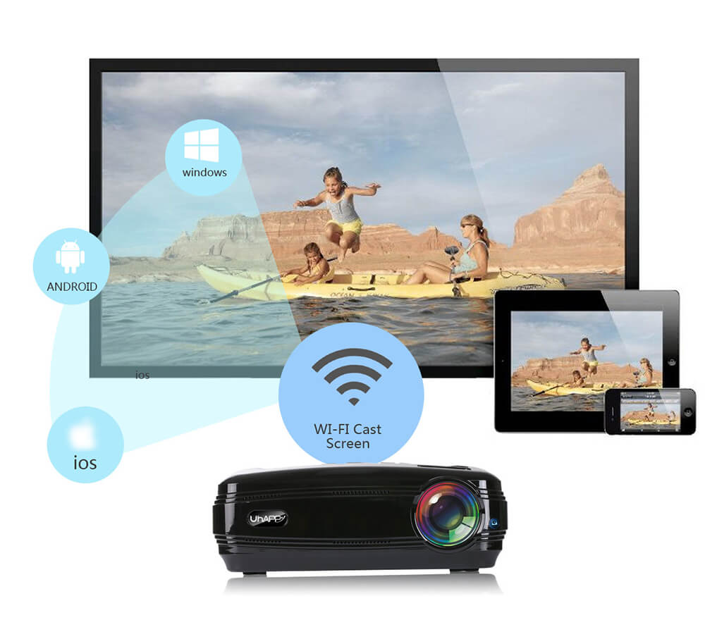 Uhappy U58 PRO Android 6.0 Smart Projector 3200lum LED Lamp 1280*768 S905X 1G/8G WIFI - White