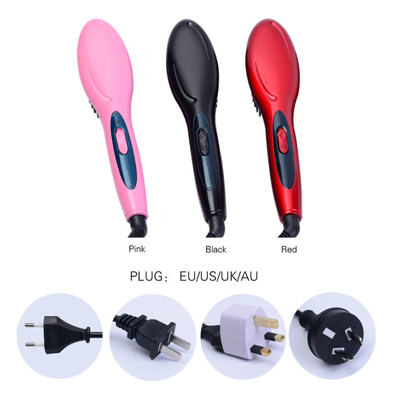 Electric Hair Straightening Brush Heating Ceramic Comb Black -US Plug