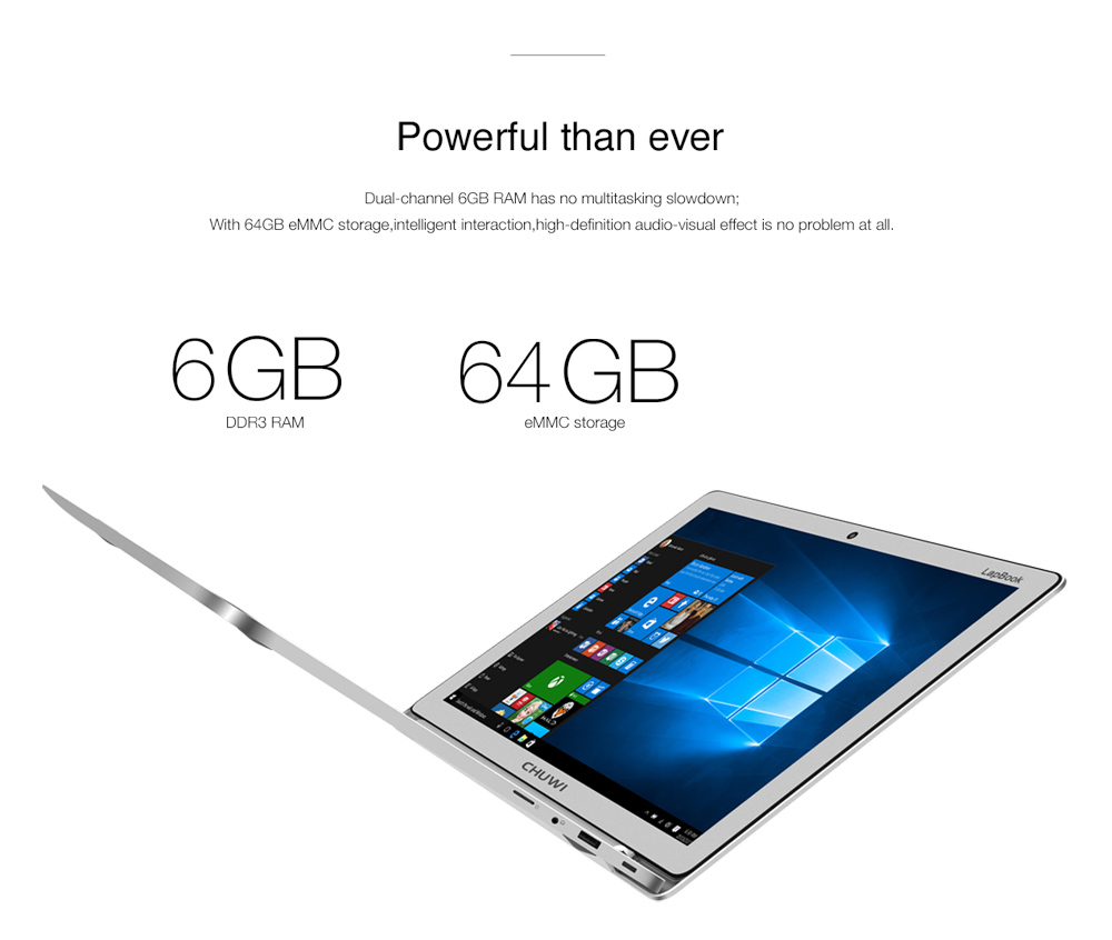 Chuwi LapBook Notebook 12.3 Inch Screen 6GB RAM 64GB ROM Windows 10 Home Intel Celeron Processor N3450 Quad Core Camera HDMI - Silver