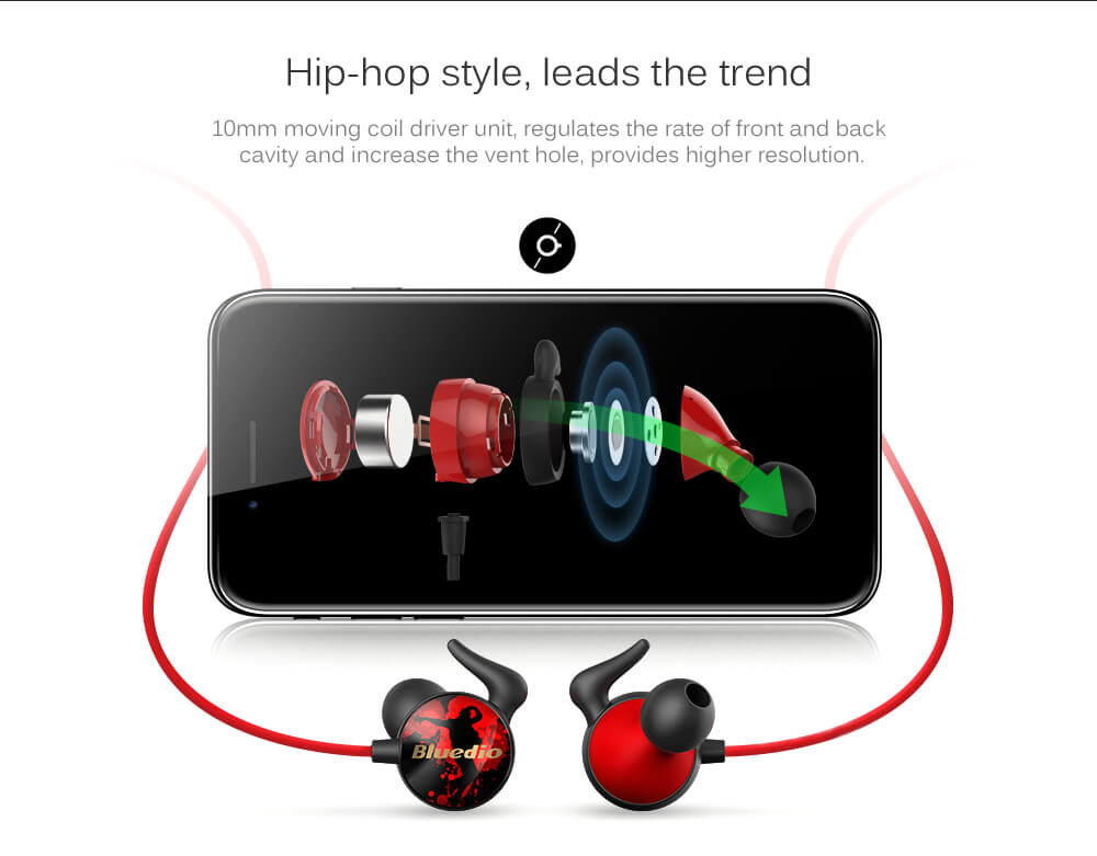 Bluedio Ai Wireless Bluetooth Headphone Sports Earbuds with Mic - Red + Black