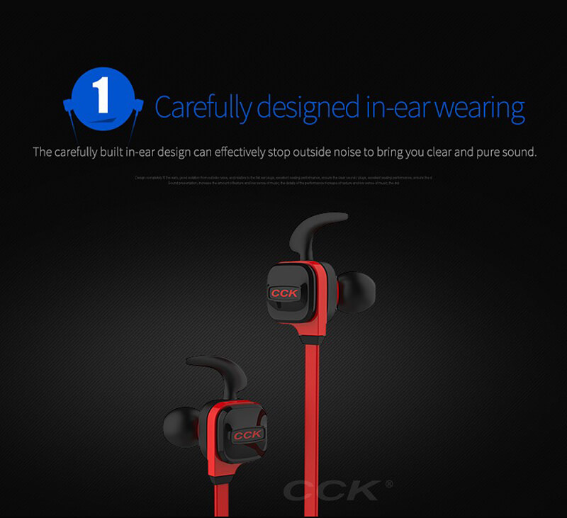 CCK KS Wireless Bluetooth V4.1 Stereo Headphone Sport Sweatproof In-ear Earphone with Mic - Red