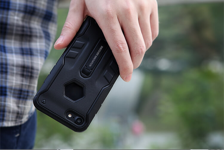 Black iPhone7 TPU Case Nillkin Defendor 4 Bracket Holder Shockproof Back Cover