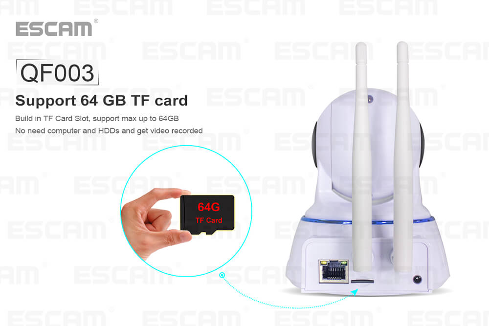 ESCAM QF003 IP Camera Dual Antenna 1080P Pan/Tilt WiFi IR Camera Motion Detection Support ONVIF P2P Video Monitor -White