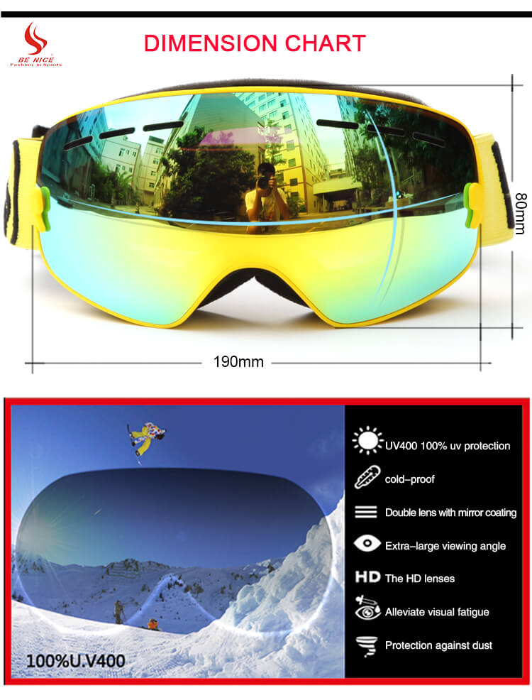 BENICE 3107 Ski Goggles Double Lens Anti-fog Windproof UV400 Adult Eyewear Winter Outdoor Sports Protective Glasses - Silver