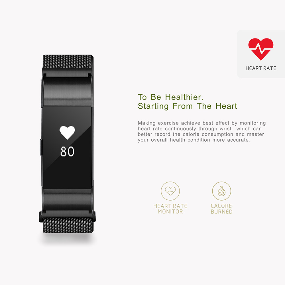 S18 Smart Wrist Band Bluetooth Heart Rate Blood Pressure Monitor Smart Bracelet Health Tracker IP54 Water Resistant Compatible with iOS Android - Black