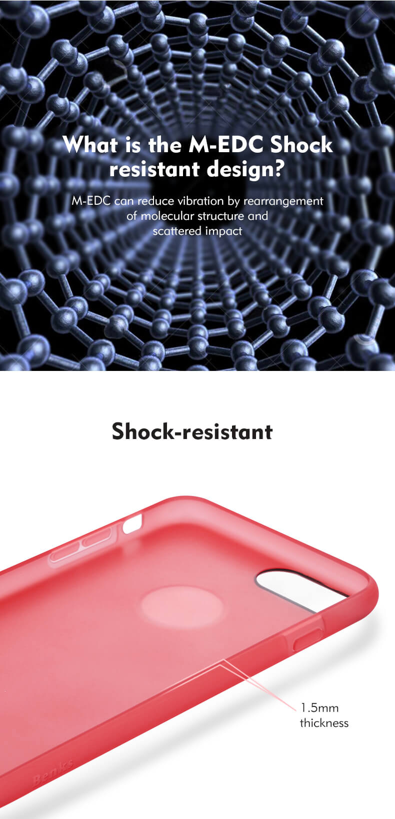 Red iPhone7 Plus Case Benks Magic Skin 1.5mm Shock Resistant TPU Case Back Cover