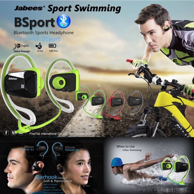 Jabees BSport Wireless Bluetooth Waterproof Headphone APTX NFC Sport Earphone with Microphone - Blue