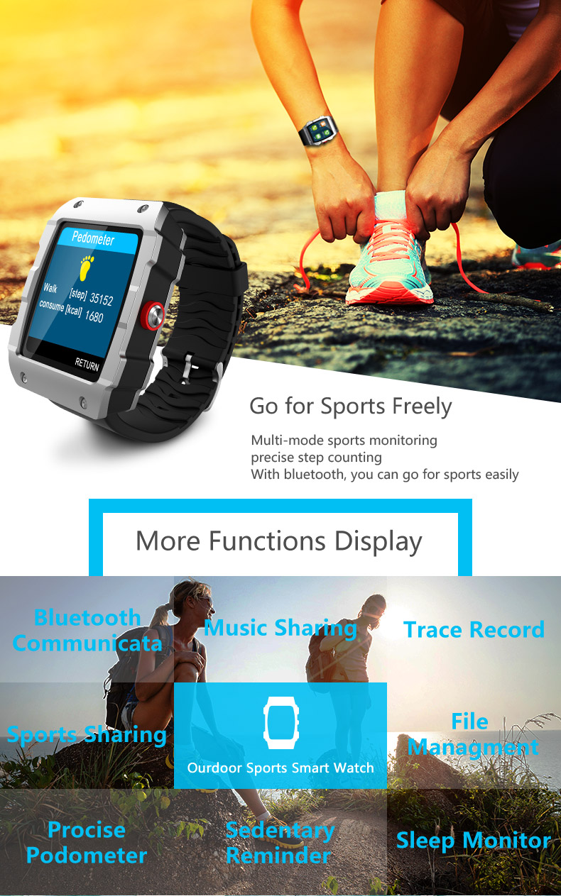 W01 Smart Watch MTK2503 Bluetooth 4.0 GPS Activity Tracker Pedometer Sedentary Reminder Compatible with IOS Android - Orange