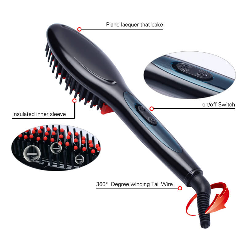 Electric Hair Straightening Brush Heating Ceramic Comb Black -US Plug