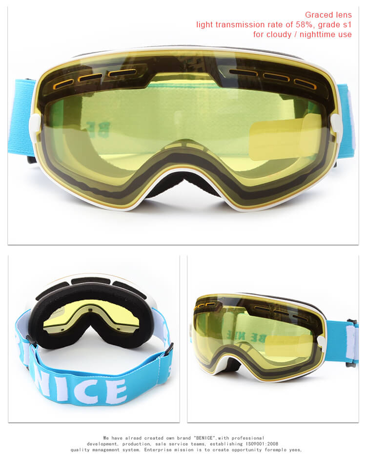 BENICE 3107 Ski Goggles Double Lens Anti-fog Windproof UV400 Adult Eyewear Winter Outdoor Sports Protective Glasses - Silver