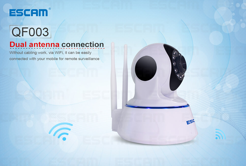 ESCAM QF003 IP Camera Dual Antenna 1080P Pan/Tilt WiFi IR Camera Motion Detection Support ONVIF P2P Video Monitor -White