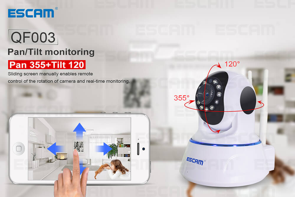 ESCAM QF003 IP Camera Dual Antenna 1080P Pan/Tilt WiFi IR Camera Motion Detection Support ONVIF P2P Video Monitor -White
