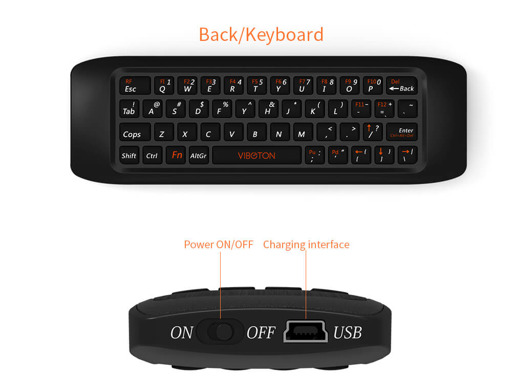 Viboton KB - 91S English Version 2.4GHz Handle Air Mouse Wireless Keyboard - Black
