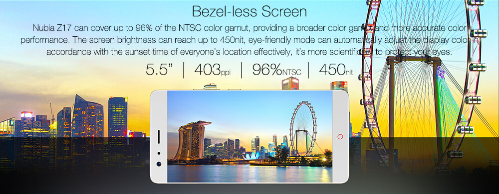 ZTE Nubia Z17 5.5 Inch 4G LTE Smartphone 6GB 64GB Dual Rear Cam 12.0MP+23.0MP Snapdragon 835 Octa Core Android 7.1 NFC Fast Charge QC4+ Bass Sound - Black