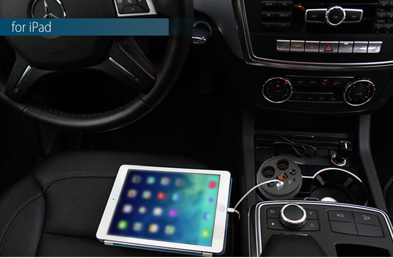 POFAN S01 Cup Car Charger with Voltage Warning Independent Switch/Dual USB Interfaces/Dual Cigar Lighter Ports - Black