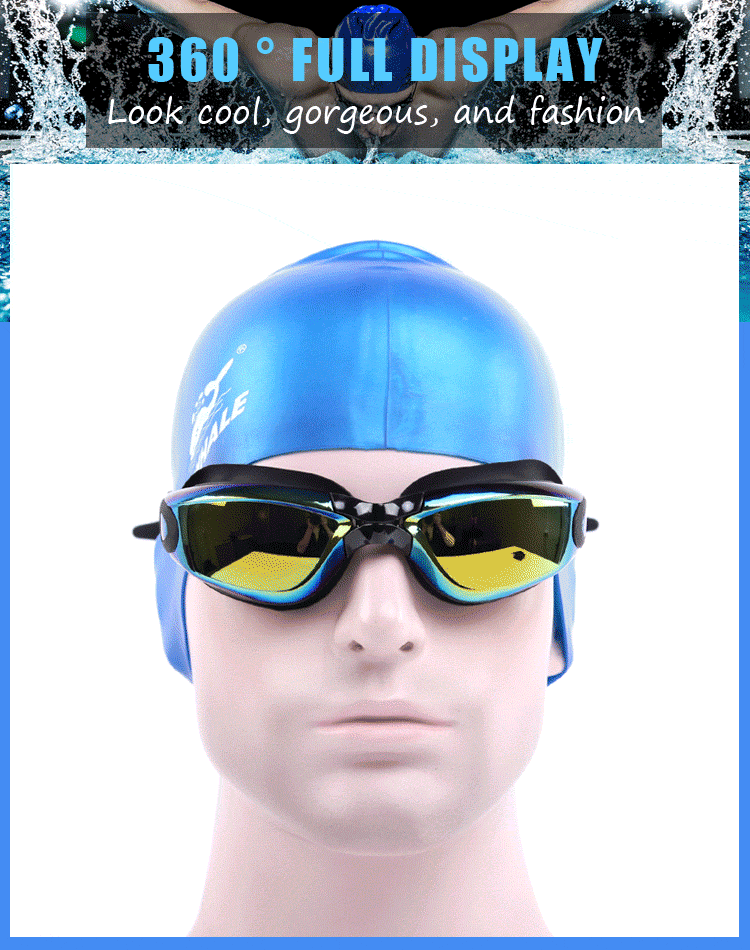 WHALE CF-7901 Wide-Vision Anti-Fog Swimming Goggles Replaceable Nose Bridge Adult Safe Silicone Swimming Glasses - Black