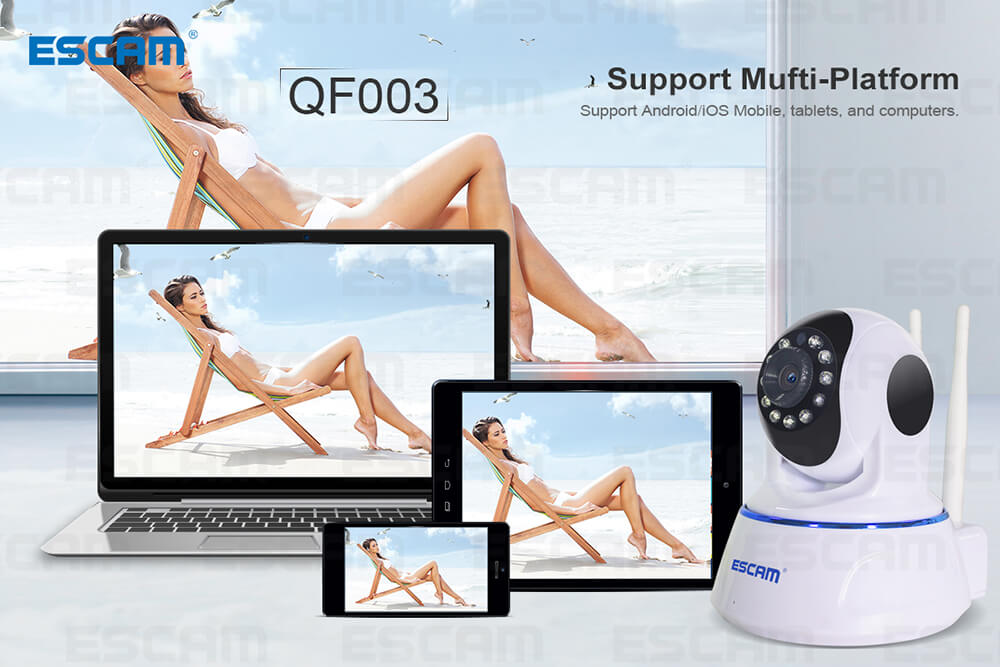 ESCAM QF003 IP Camera Dual Antenna 1080P Pan/Tilt WiFi IR Camera Motion Detection Support ONVIF P2P Video Monitor -White