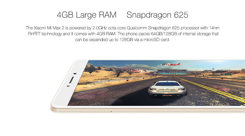 Xiaomi Mi Max 2 6.44 Inch 5300mAh Smartphone FHD 4GB 64GB Snapdragon 625 Octa Core 12.0MP Cam Android 7.1 Metal Body QC3.0 IR Remote Control - Gold