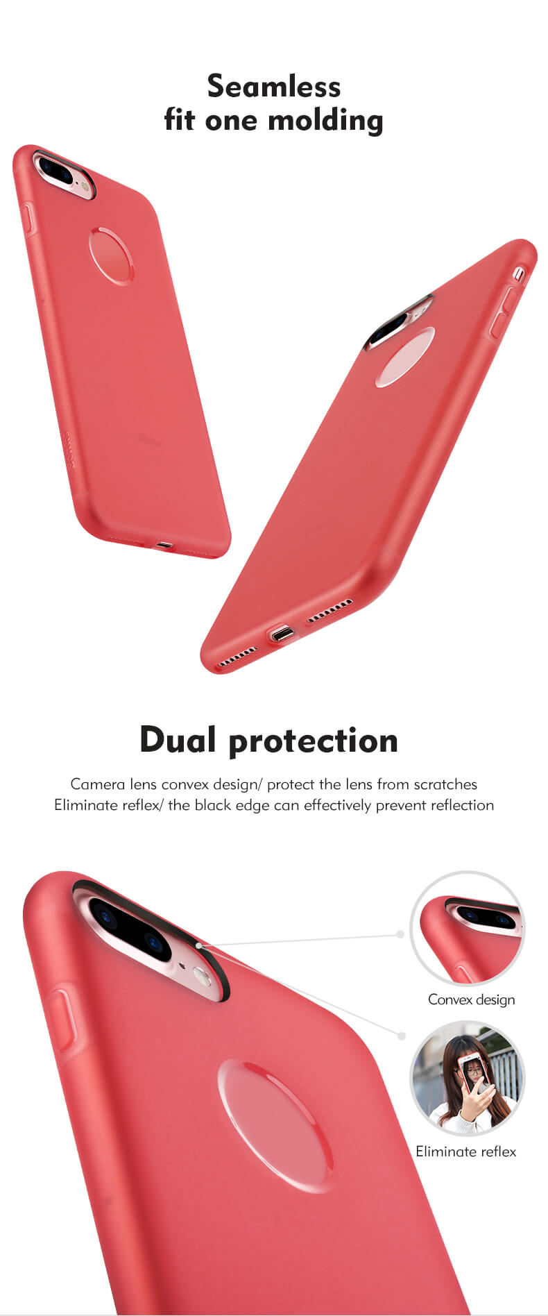 Red iPhone7 Plus Case Benks Magic Skin 1.5mm Shock Resistant TPU Case Back Cover