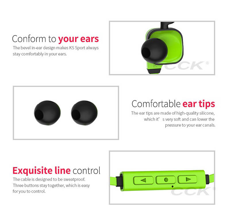 CCK KS Wireless Bluetooth V4.1 Stereo Headphone Sport Sweatproof In-ear Earphone with Mic - Red
