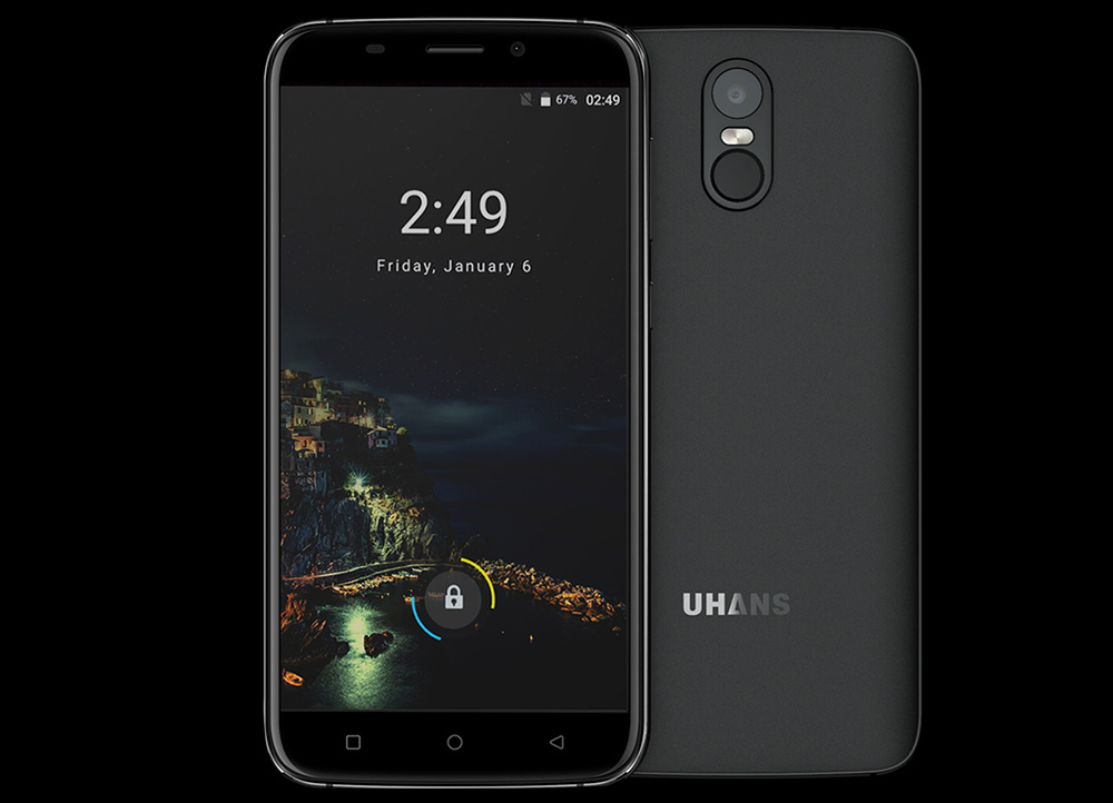 UHANS A6 5.5 Inch HD Screen Smartphone 2GB 16GB 8.0MP Cam MT6580 Android 7.0 Touch ID 4150mAh Battery - Black