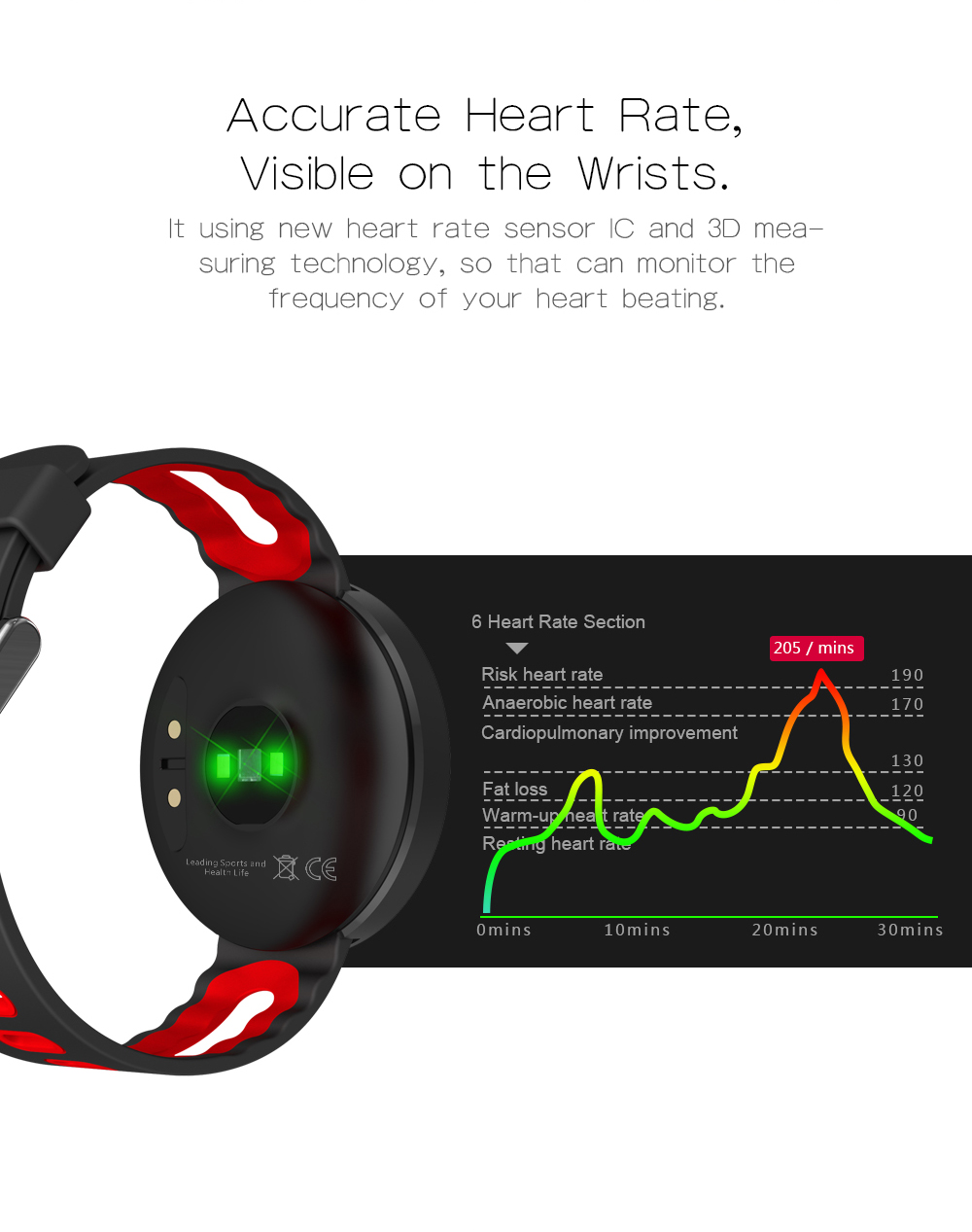 Makibes DM58 Smart Watch Bluetooth Heart Rate Blood Pressure Monitor Health Tracker IP68 Water Resistant Compatible with iOS Android - Black