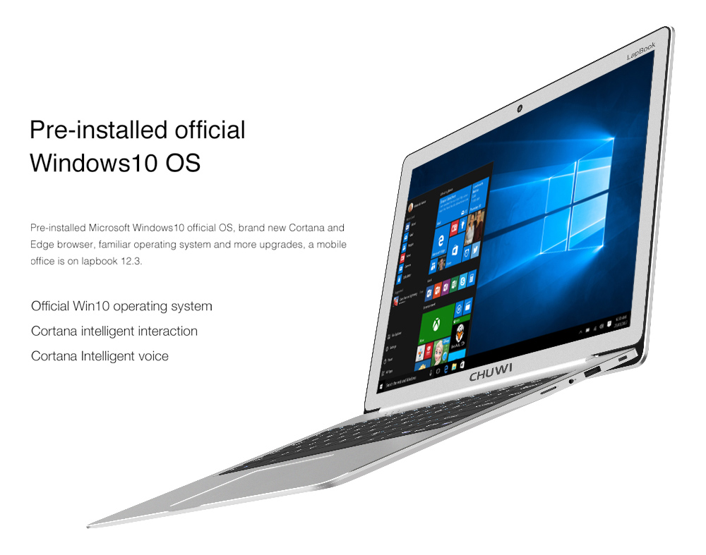 Chuwi LapBook Notebook 12.3 Inch Screen 6GB RAM 64GB ROM Windows 10 Home Intel Celeron Processor N3450 Quad Core Camera HDMI - Silver